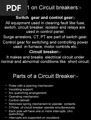 Circuit Breakers 1 Switch Electric Arc