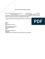 Proforma of The Project Completion Certificate