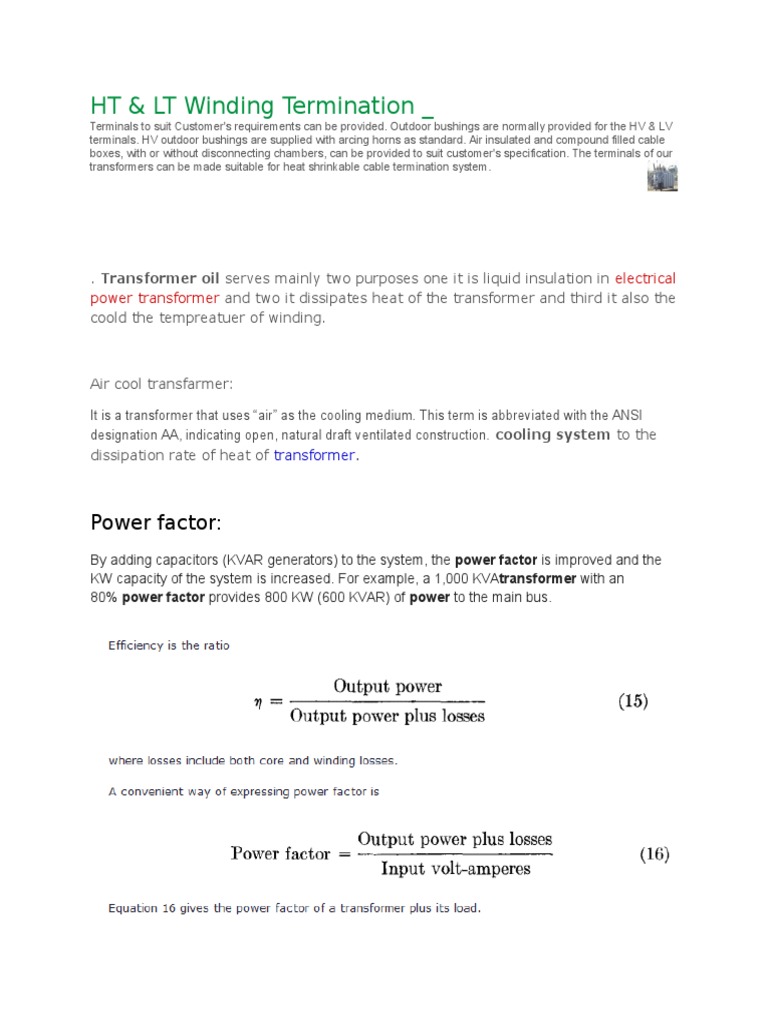 HT & LT Winding Termination - : Power Factor | PDF | Science & Mathematics