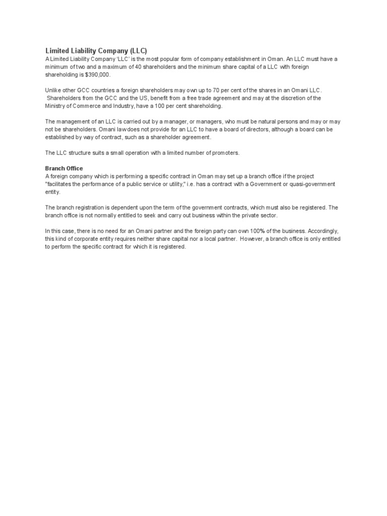 Limited Liability Company | PDF | Finance & Money Management