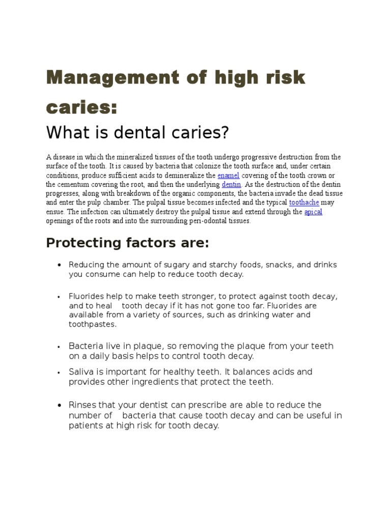 High-Risk Caries Management Guide | PDF | Human Tooth | Dentistry