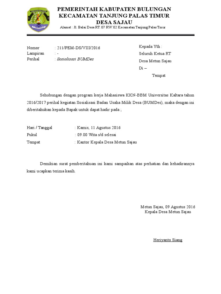 Contoh Surat Bumdes Cara Golden