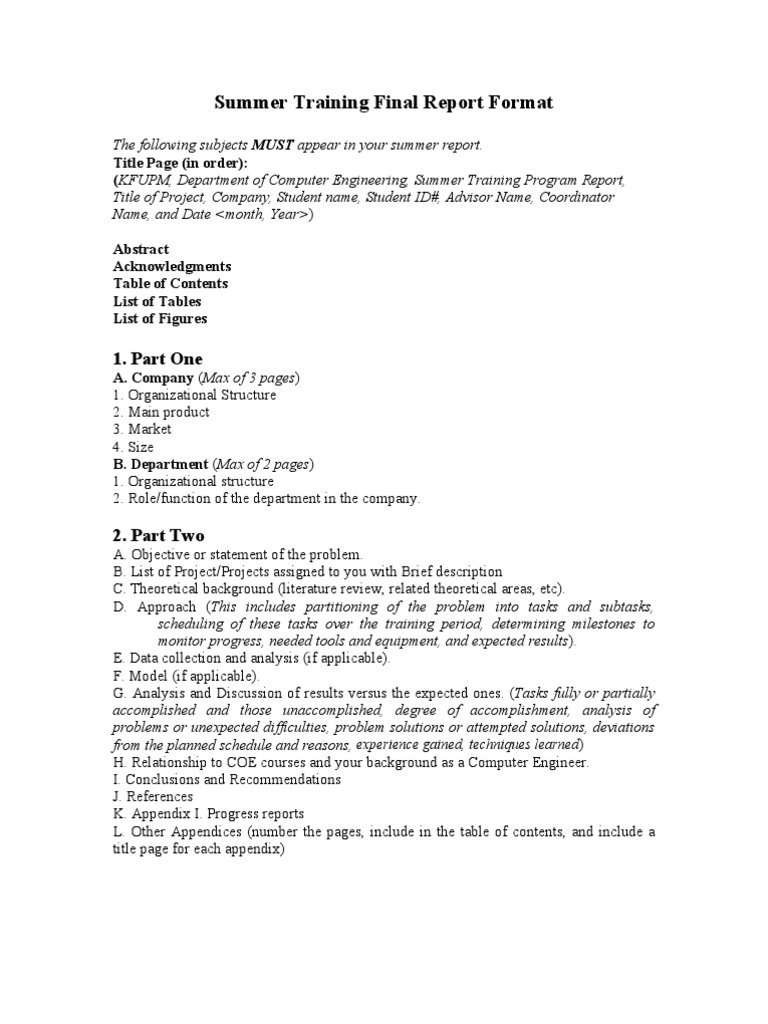 Summer Training Report Guidelines | PDF | Evaluation | Computing