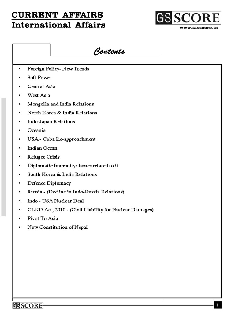 Current Affairs International Affairs: Notes | PDF