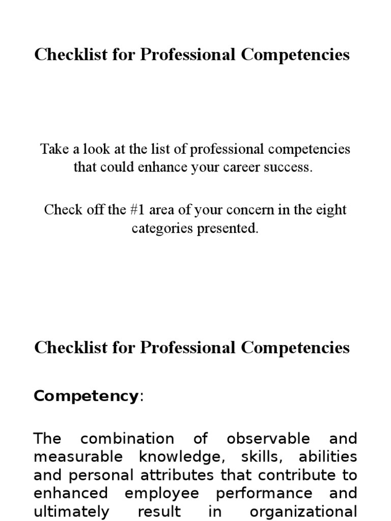 Essential Professional Competencies Checklist | PDF | Competence (Human ...