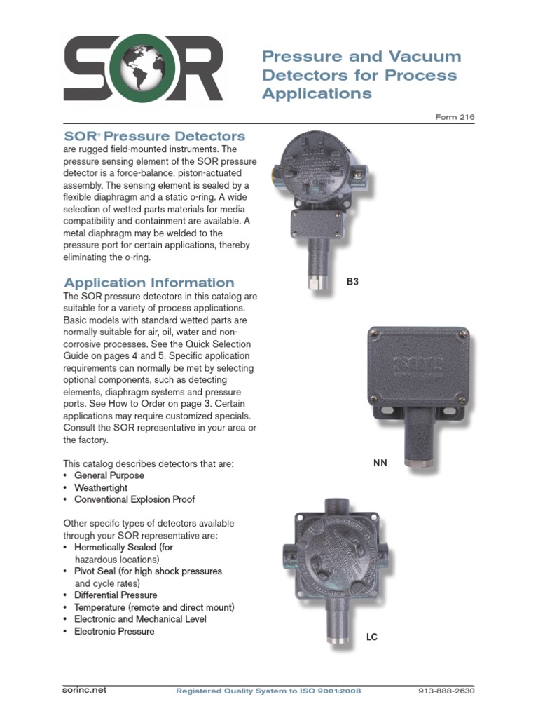 SOR Pressure and Vacuum Detectors Catalogue | PDF | Switch | Vacuum