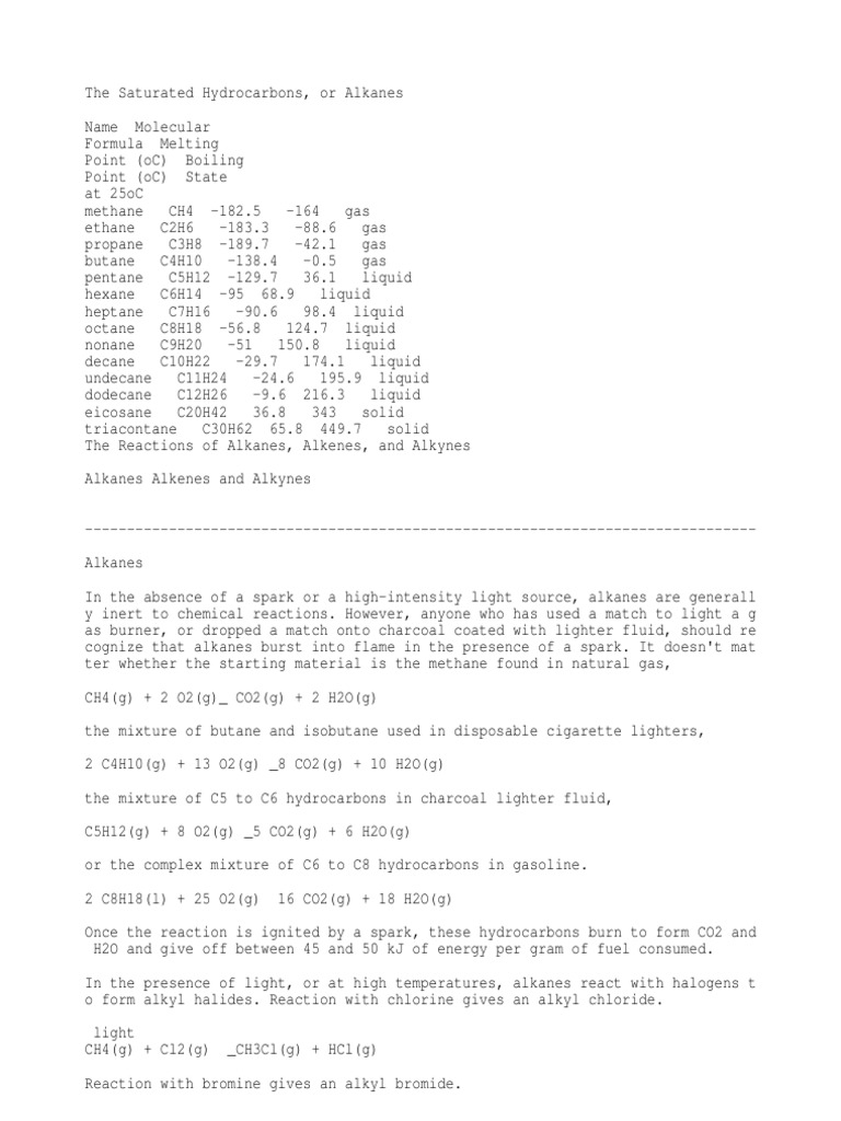 The Reactions of Alkanes, Alkenes, and Alkynes | PDF | Alkene | Alkane