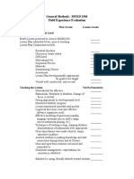 General Methods: MUED 3301 Field Experience Evaluation