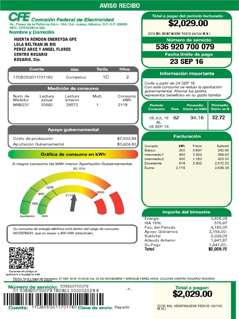 Recibo de cfe para editar 