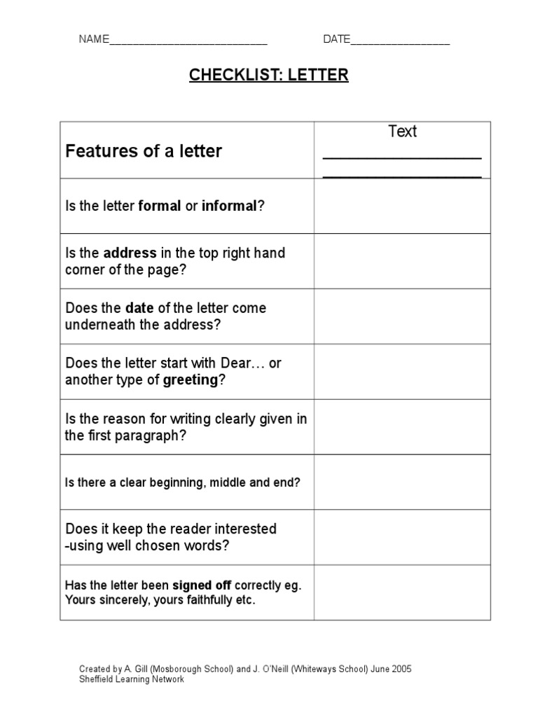 Checklist Letter | PDF