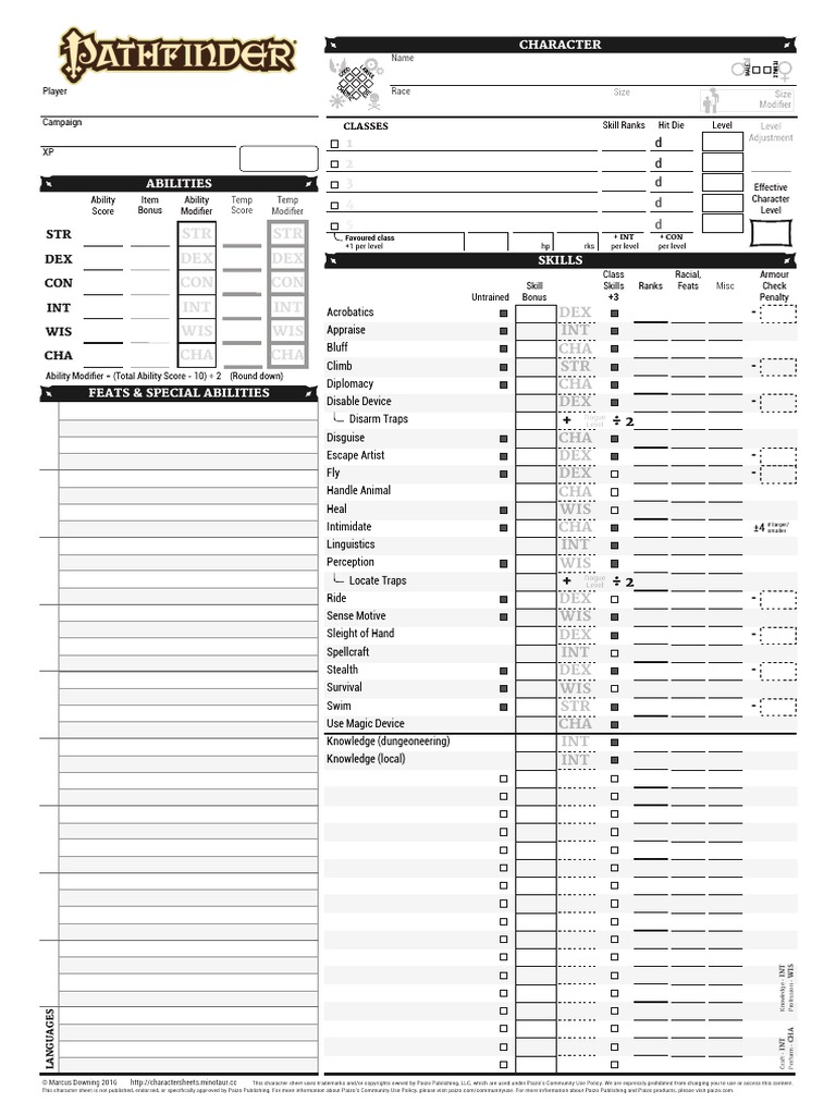 PAthfinder Rogue Character sheet Leisure Sports