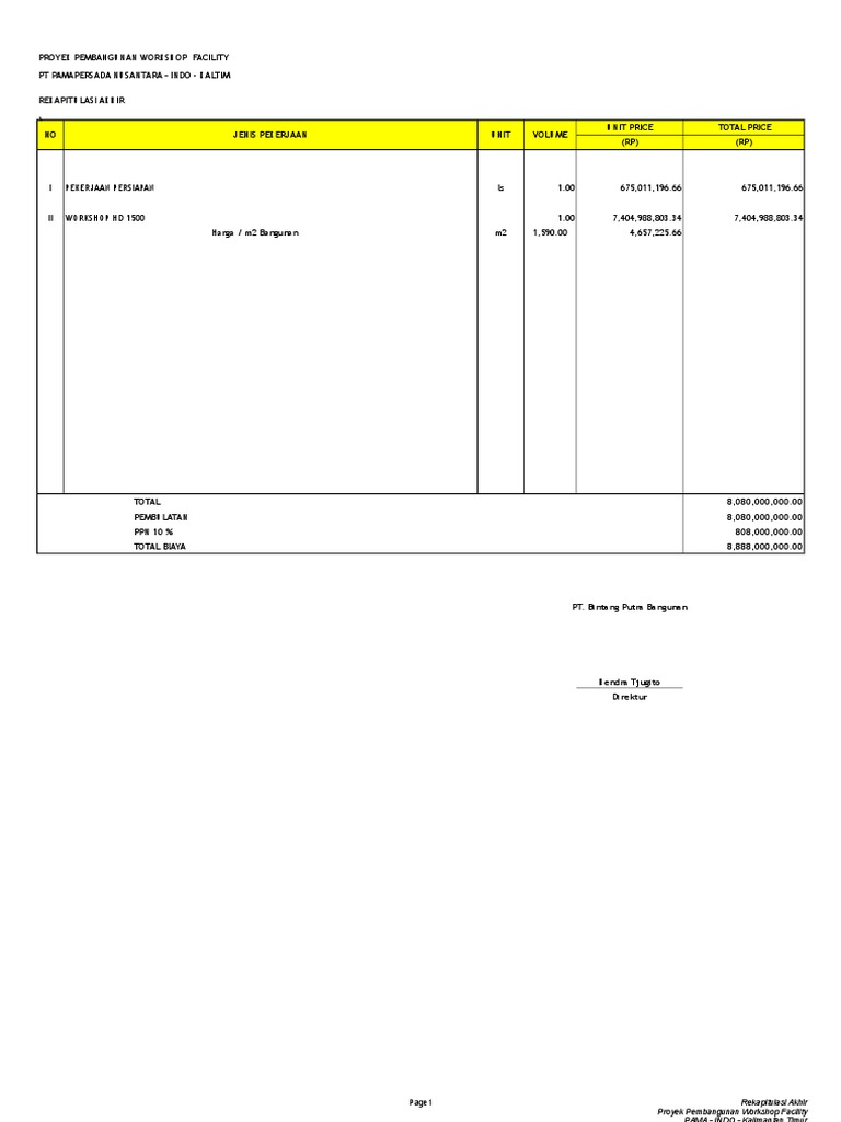 Rekap Proyek Workshop PAMA Kaltim | PDF