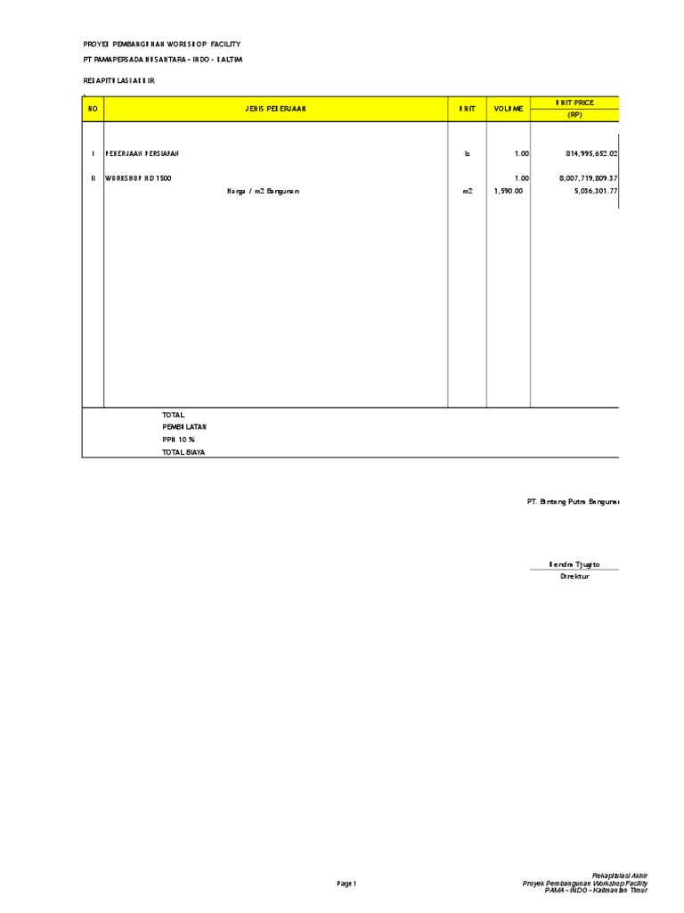Contoh BQ Baja Workshop2 | PDF