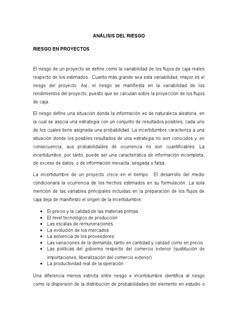 Análisis de Riesgo en Proyectos | PDF | Toma de decisiones | Probabilidad
