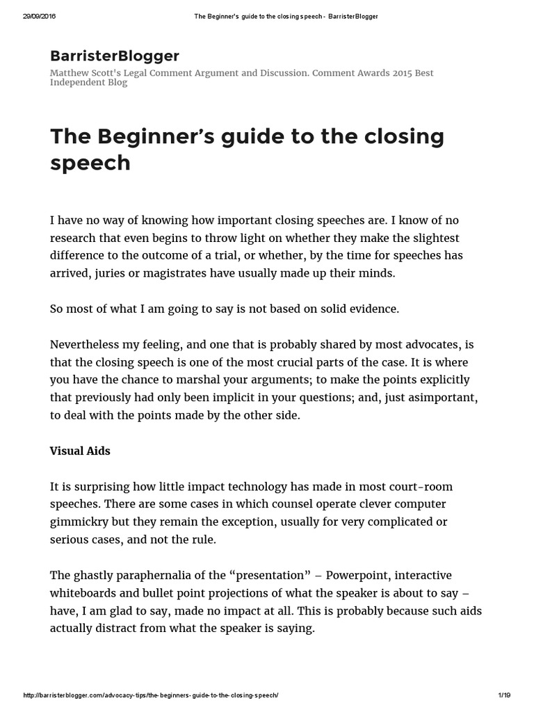how to end a lawyer speech