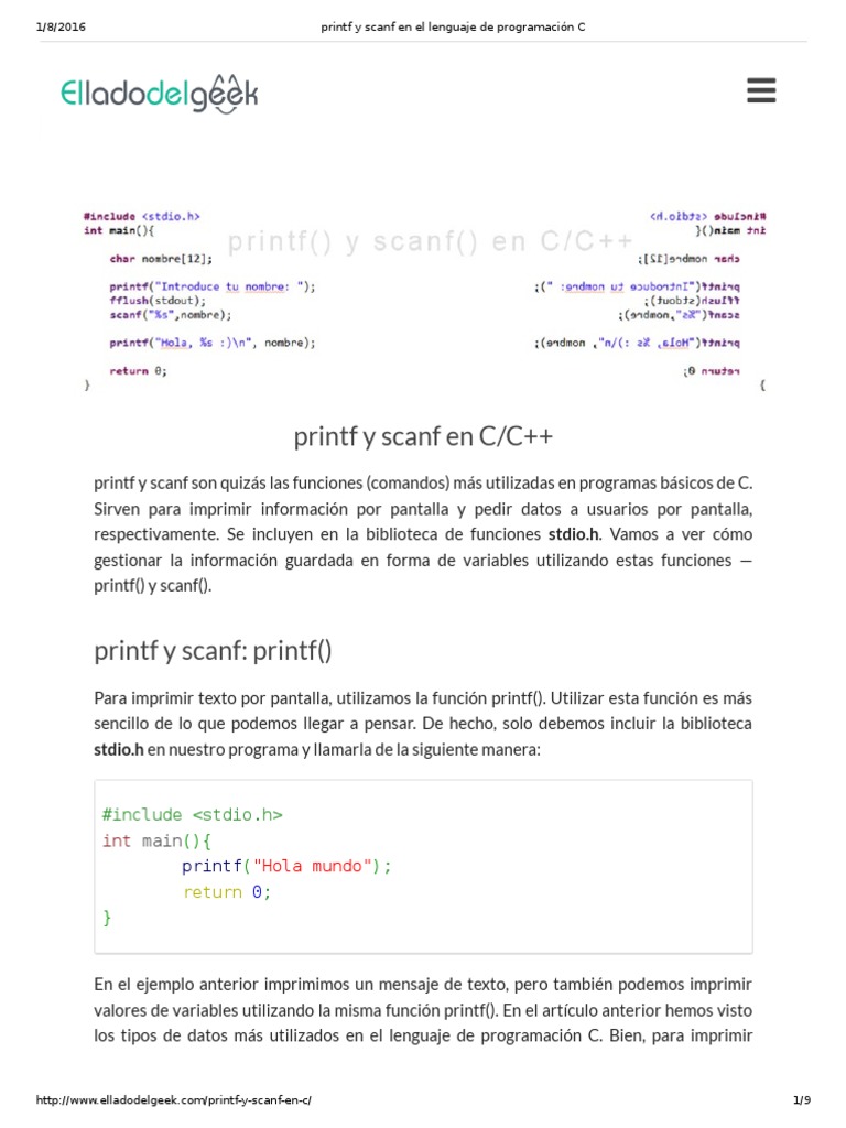 printf y scanf en el lenguaje de programación C.pdf | Cookie HTTP ...