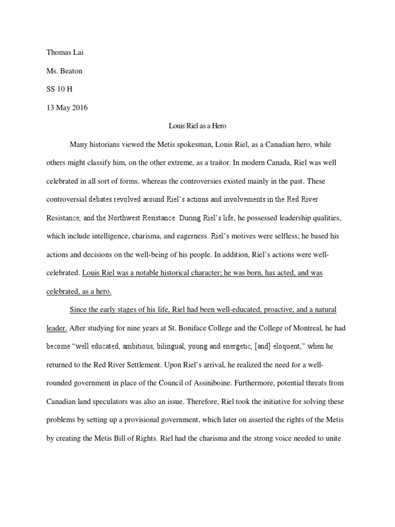 louis riel essay