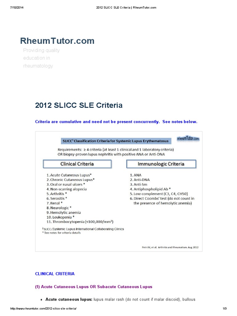 SLE Criteria for Rheumatologists | PDF | Systemic Lupus Erythematosus ...