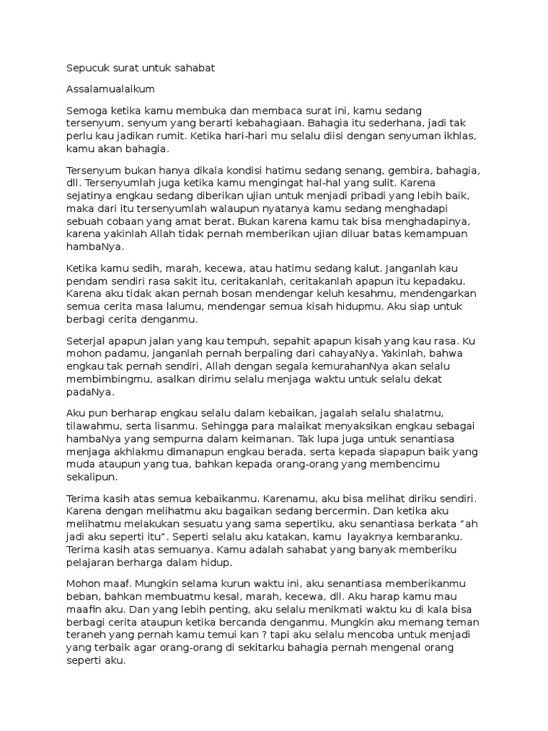 Sepucuk Surat Untuk Sahabat