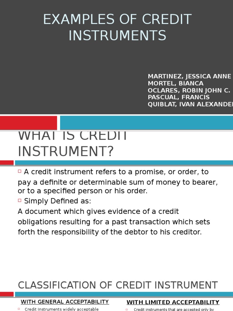 Examples of Credit Instruments PDF Money Order Bonds (Finance)