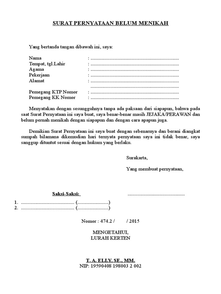 Surat Pernyataan Belum Menikahdocx
