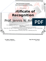 Certificate of Recognition: Prof. Jennis N. Articona