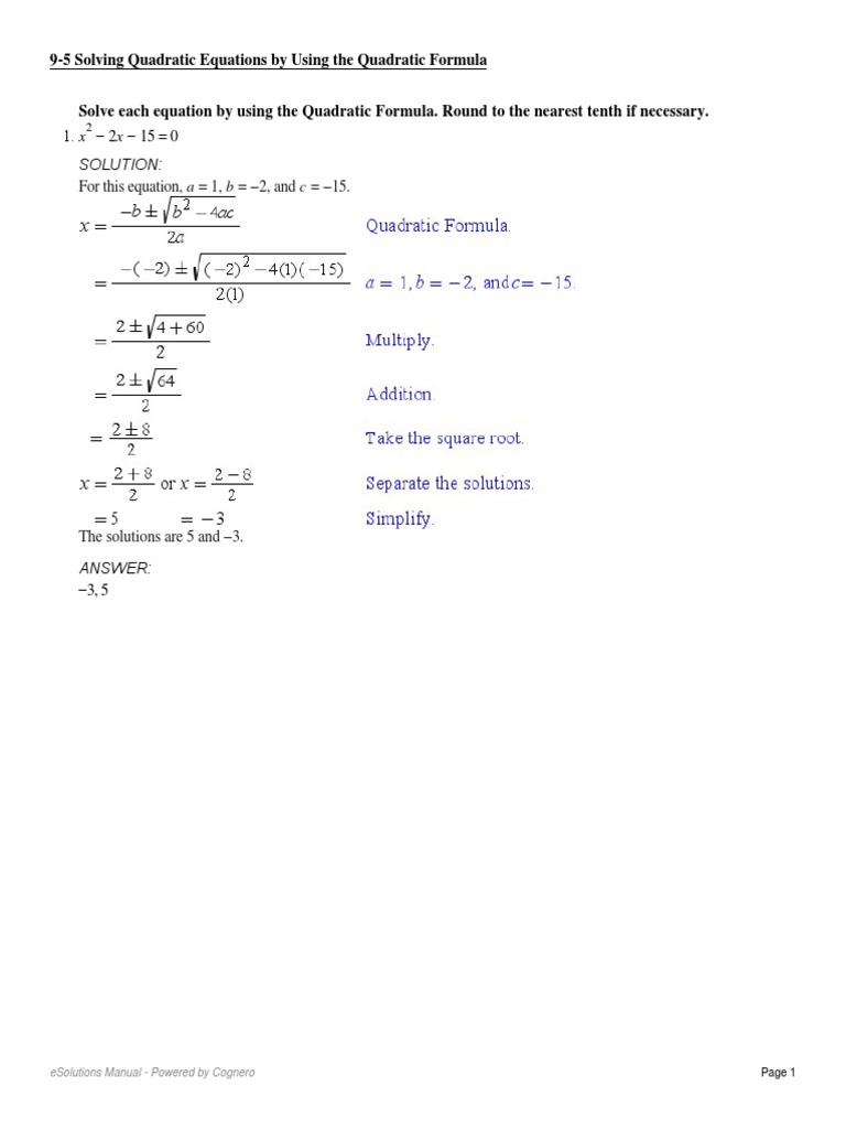 Solving Quadratic Equations by Using The Quadratic Formula | PDF ...