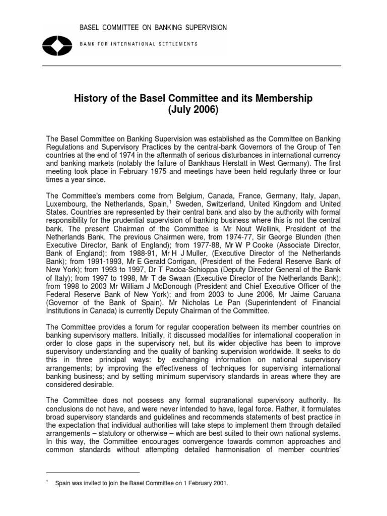 History of Basel Commitee and Its Membership PDF Basel Ii Basel