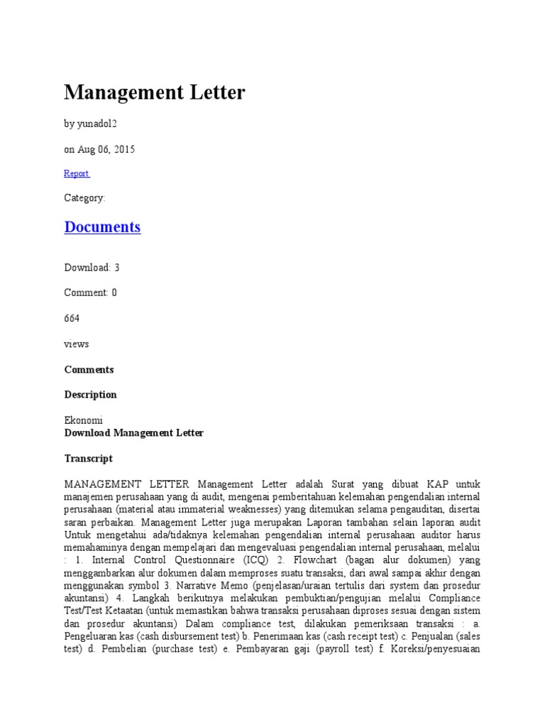 Komentar Surat Manajemen Audit | PDF