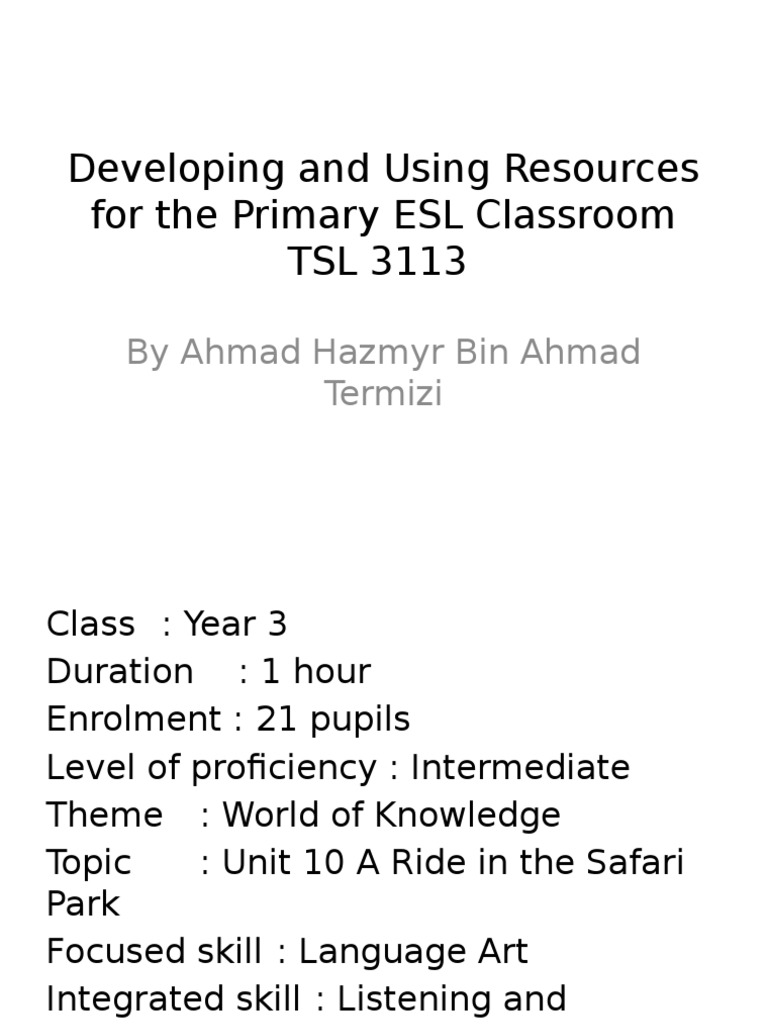 Developing and Using Resources For The Primary ESL | PDF | English As A ...