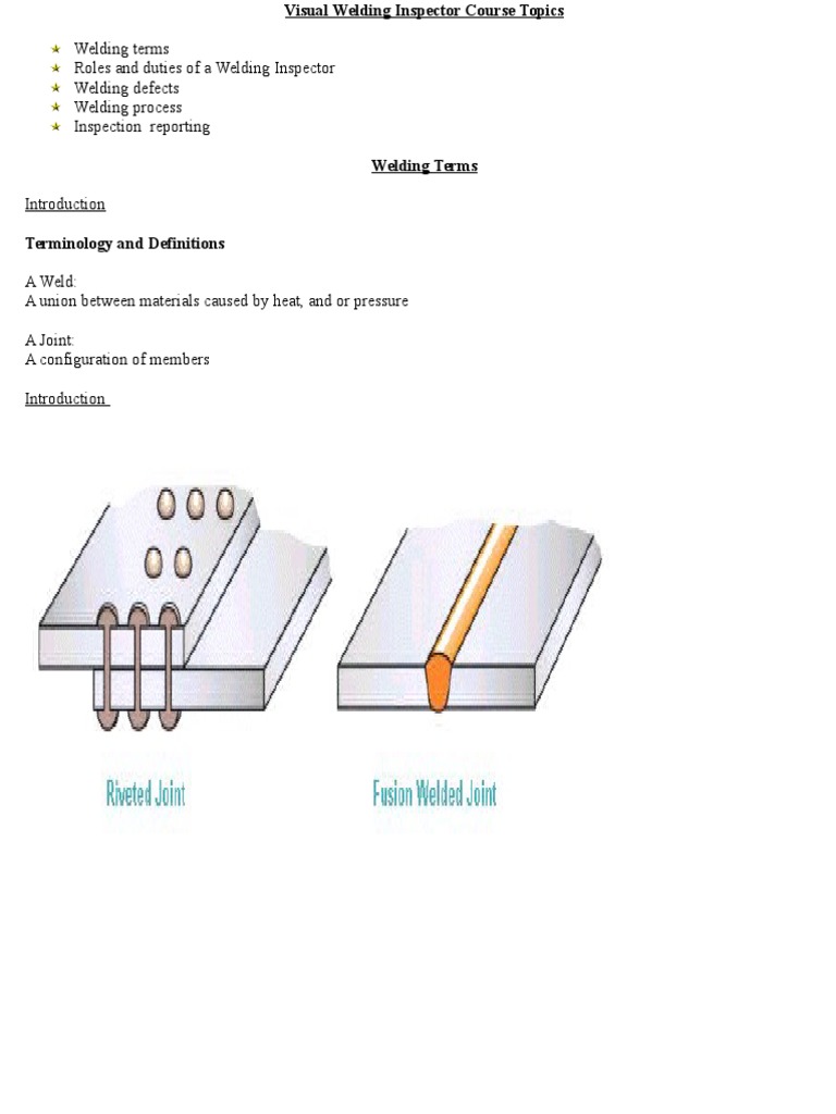 Visual Welding Inspector Course Topics Welding Industrial Processes