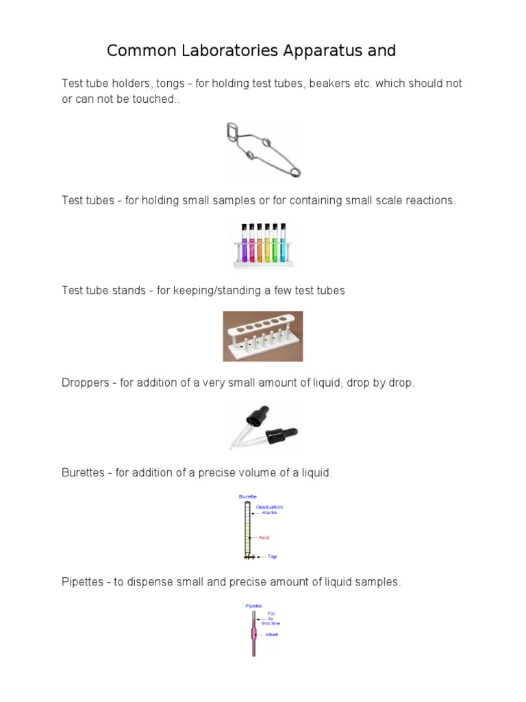 Common Laboratories Apparatus and Uses PDF