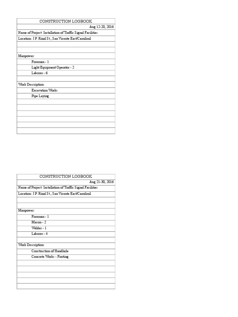 Construction Logbook PDF
