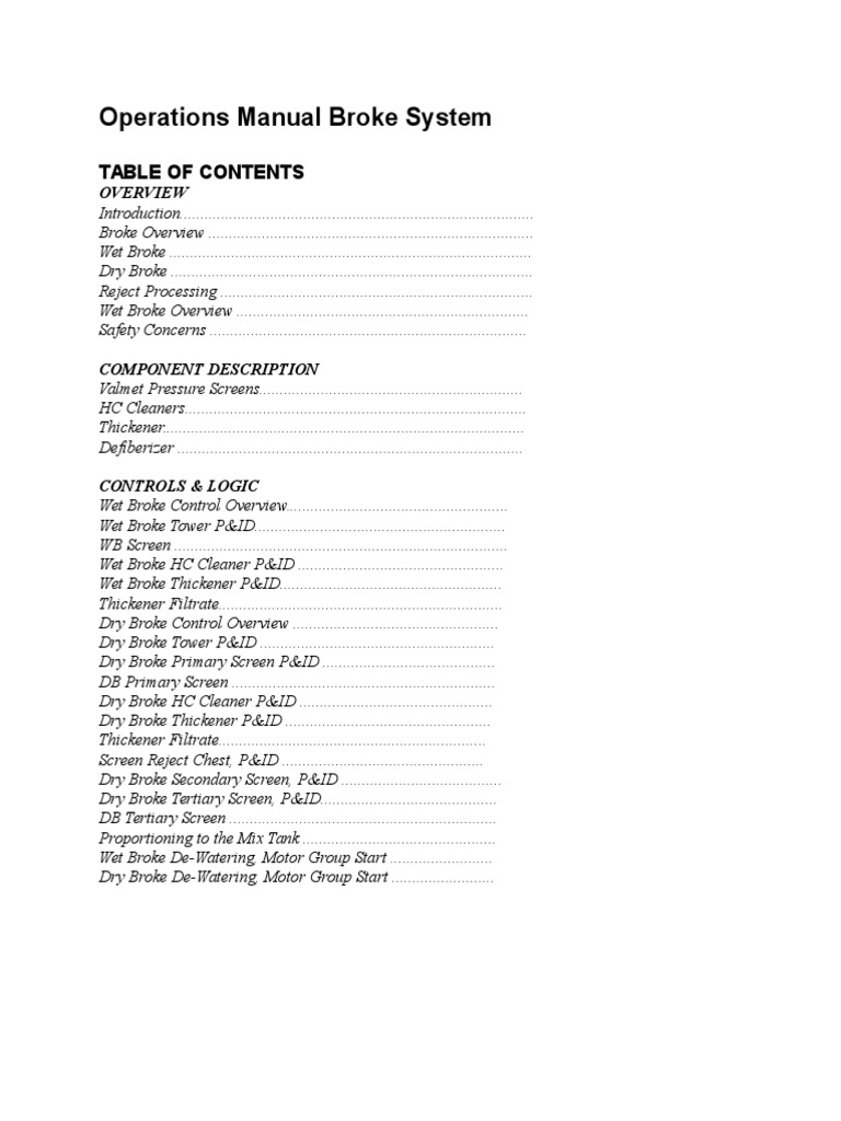 Broke System Operations Manual | PDF | Pump | Valve
