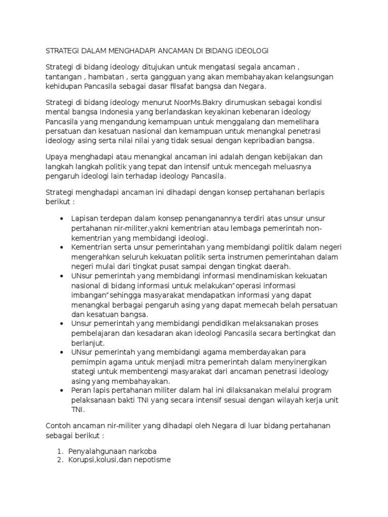 Strategi Dalam Menghadapi Ancaman Di Bidang Ideologi PDF