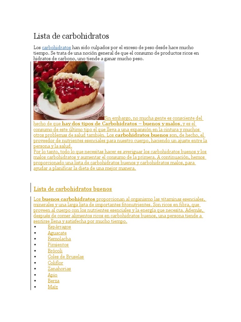 Lista de Carbohidratos | PDF | Carbohidratos | Cereales