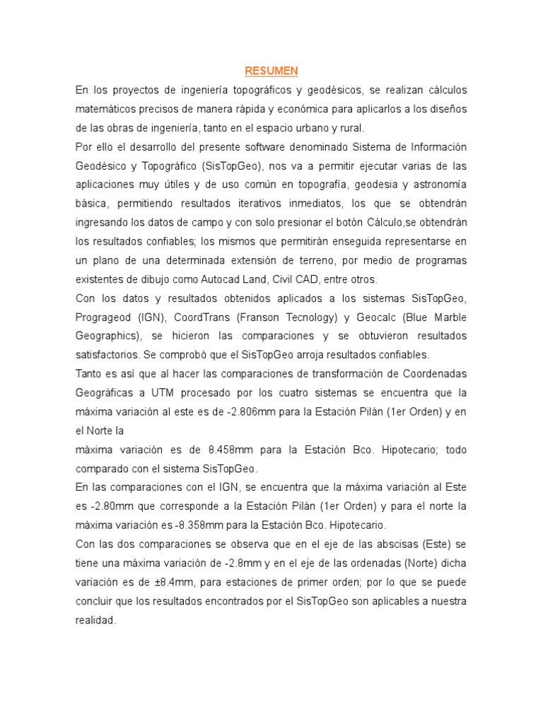 SisTopGeo: Software Geodésico Eficiente | PDF