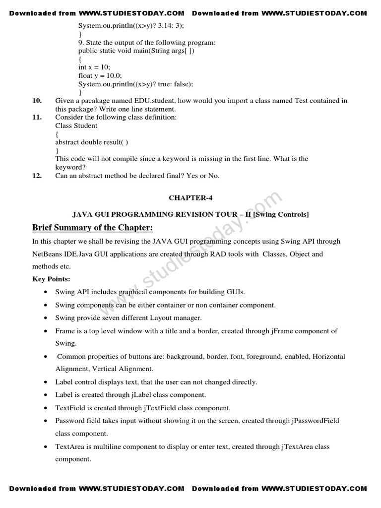 CBSE Class 12 Informatics Practices Java GUI Programming Revision Tour ...