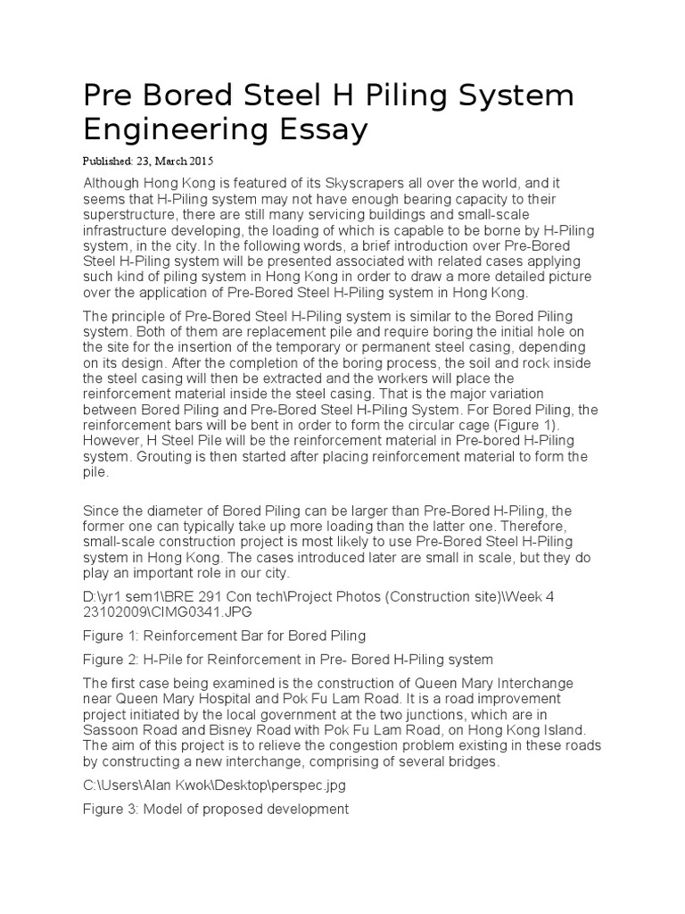 Pre bored steel h piling system engineering essay image