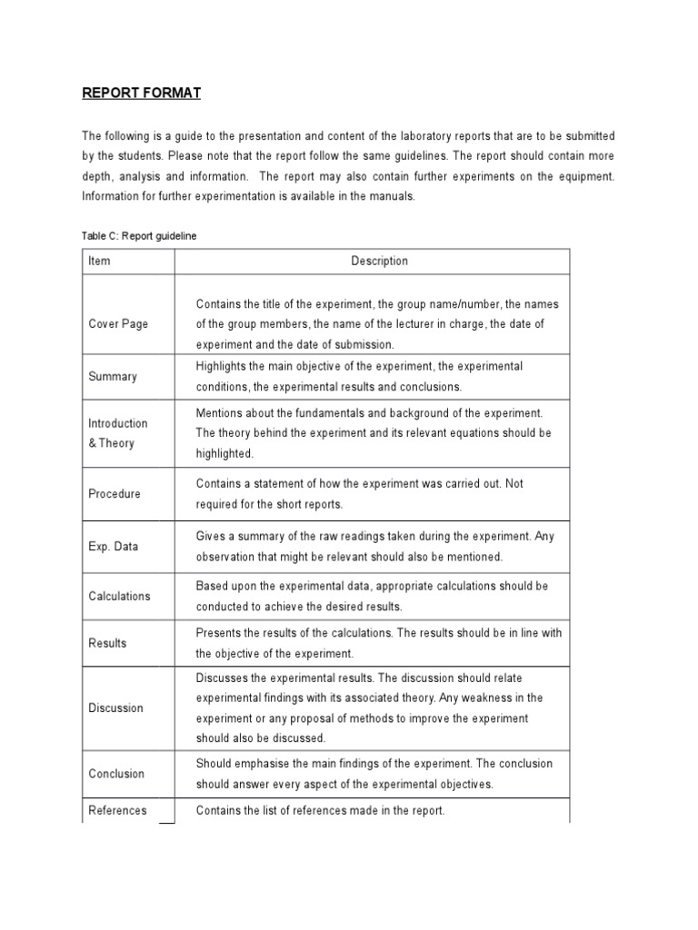 Report Format: Table C: Report Guideline | PDF | Experiment | Personal ...