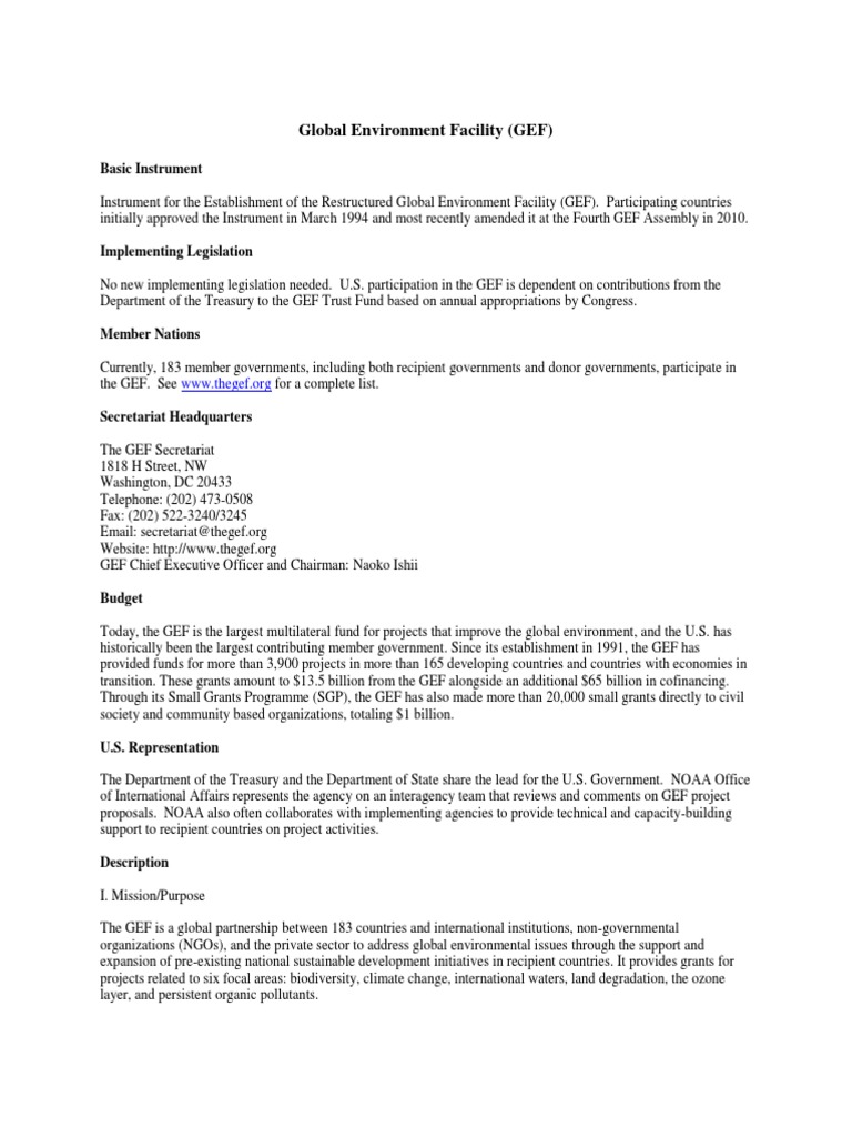 Global Environment Facility Overview | PDF | Global Environment ...