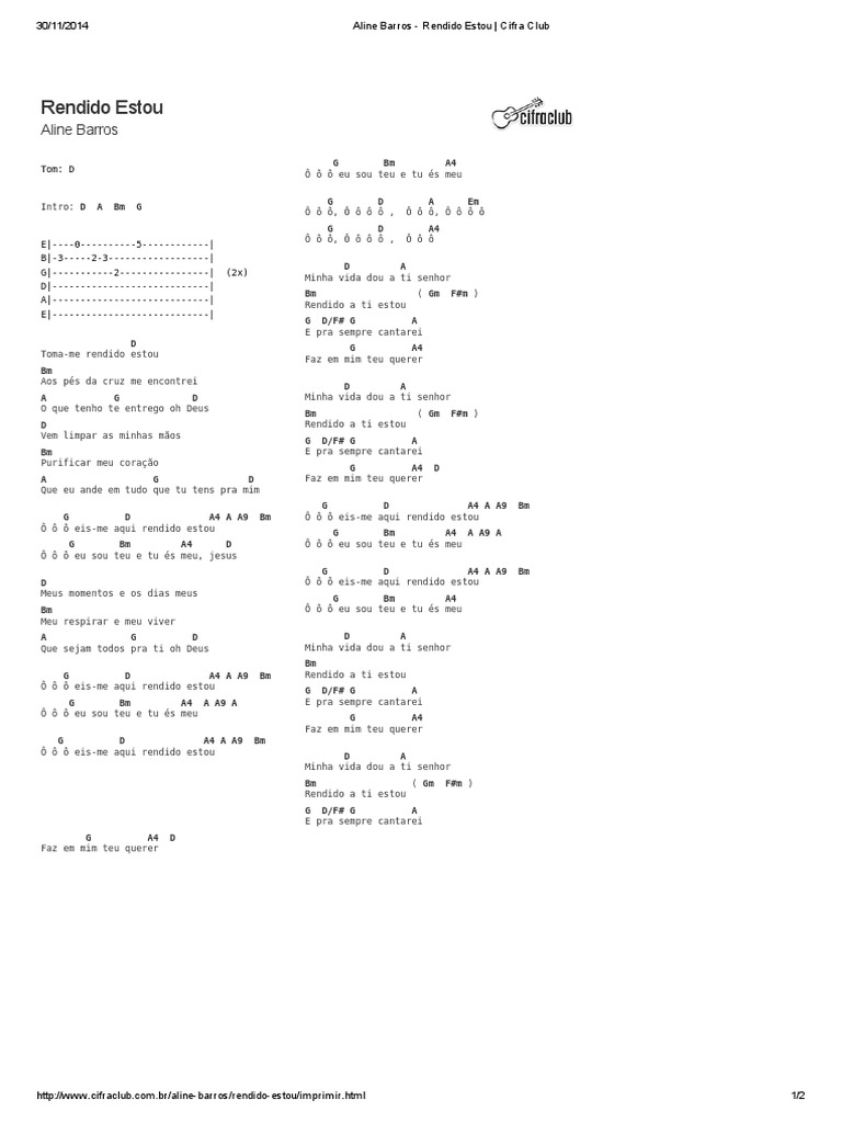 Aline Barros Rendido Estou _ Cifra Club