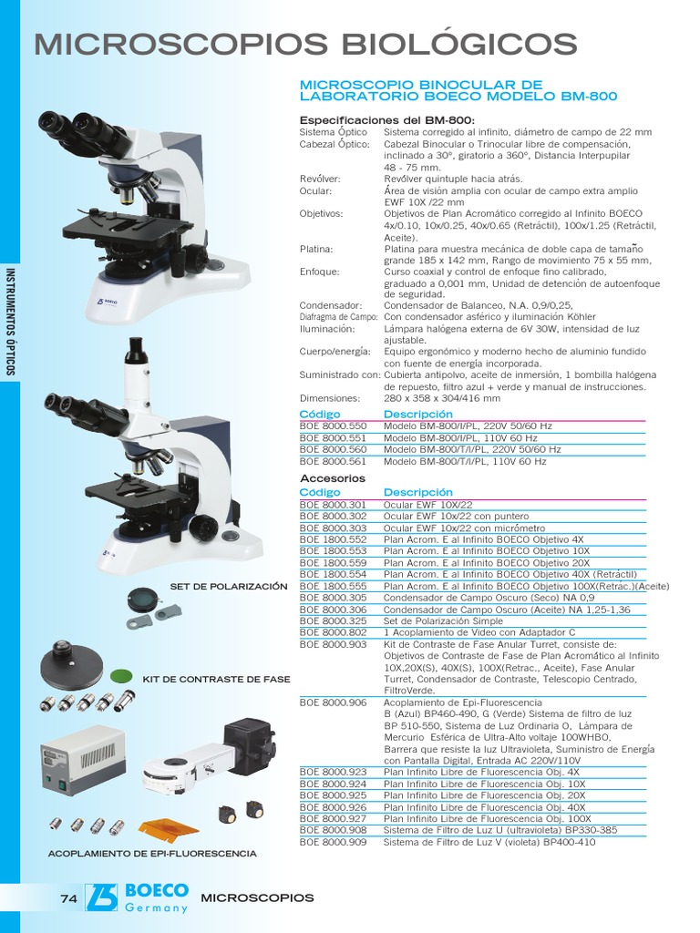 074.362cat - Microscopio Boeco | PDF | Equipo de laboratorio | Óptica