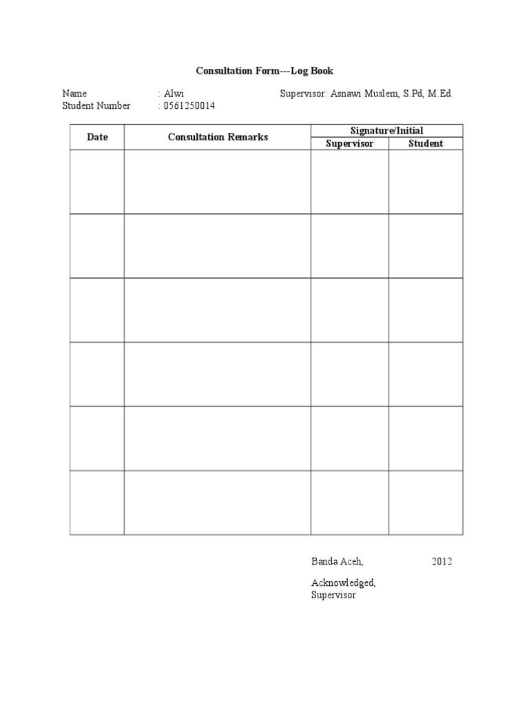 Consultation Log Book Template | PDF | Career & Growth