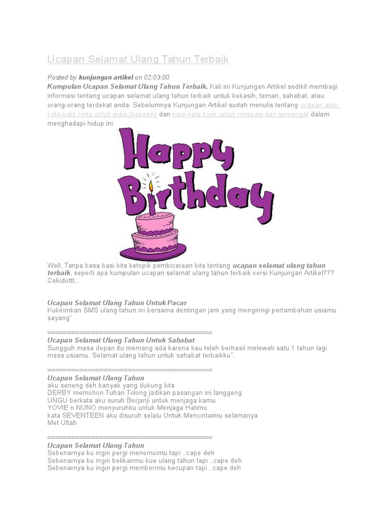 Ucapan Selamat Ulang Tahun Terbaik