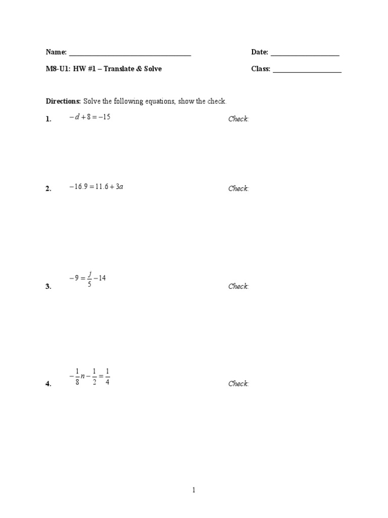 Translate and Solve Equations | PDF | Algebra | Teaching Mathematics