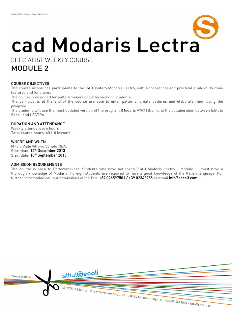 Modaris CAD 2 Lectra - Specialist Weekly Course | PDF | University And ...