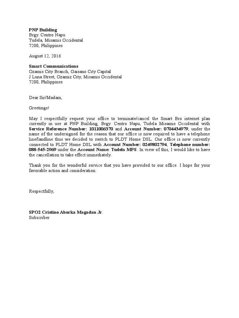 Letter Request Disconnection PDF