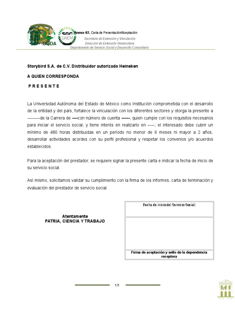 Carta de Presentación para servicio social