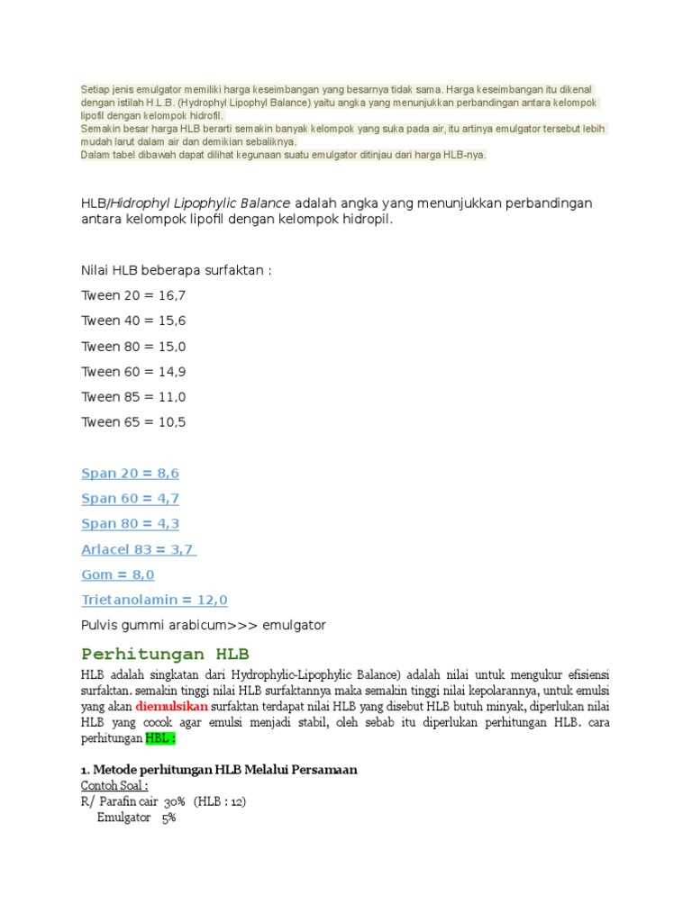 Contoh Perhitungan Hlb Emulsi - Simak Gambar Berikut